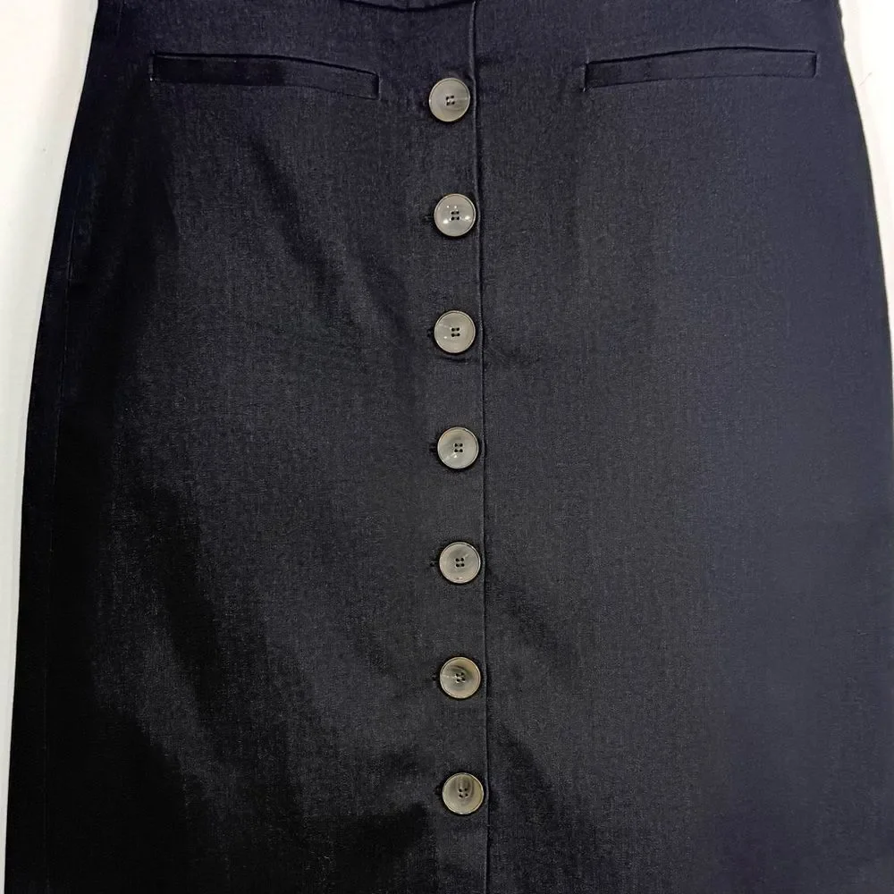 Ann Taylor Factory Blue Black Button Front Preppy Nautical Sailor Midi Skirt